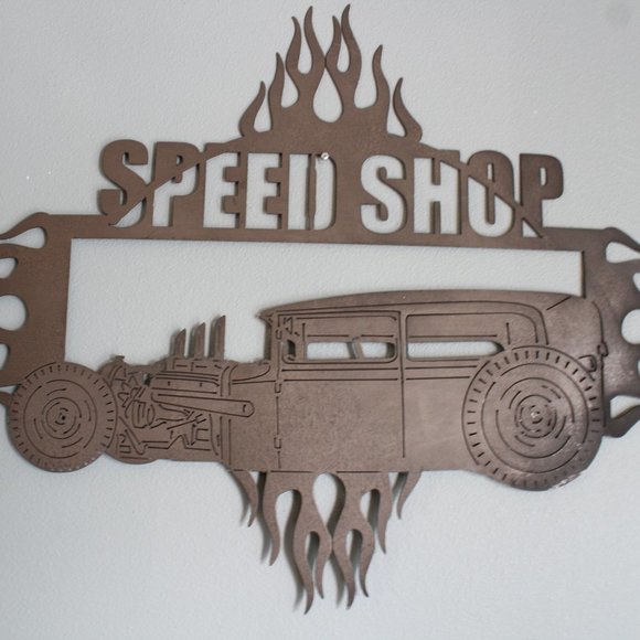 Metal Art Decor Speed Shop Sign Flames Hot Rat Rod Large 36.5 Wide